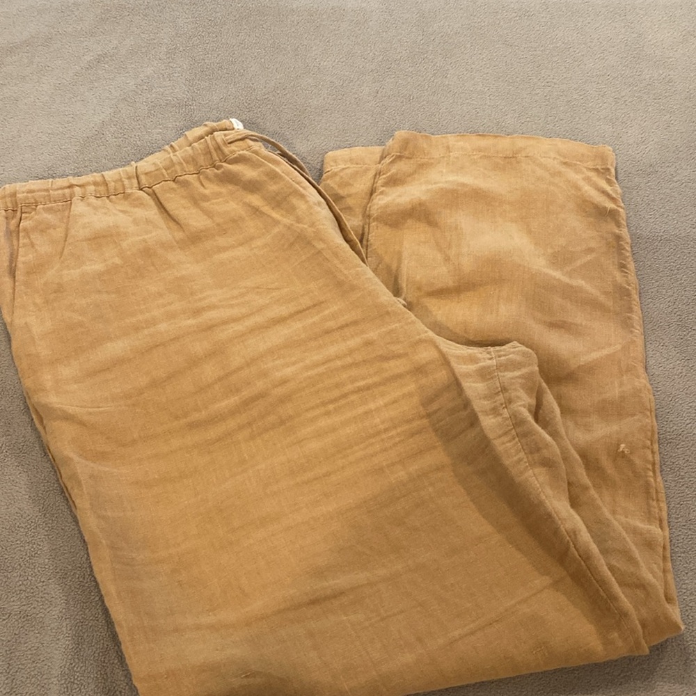 Mango Light Brown Linen Trousers
